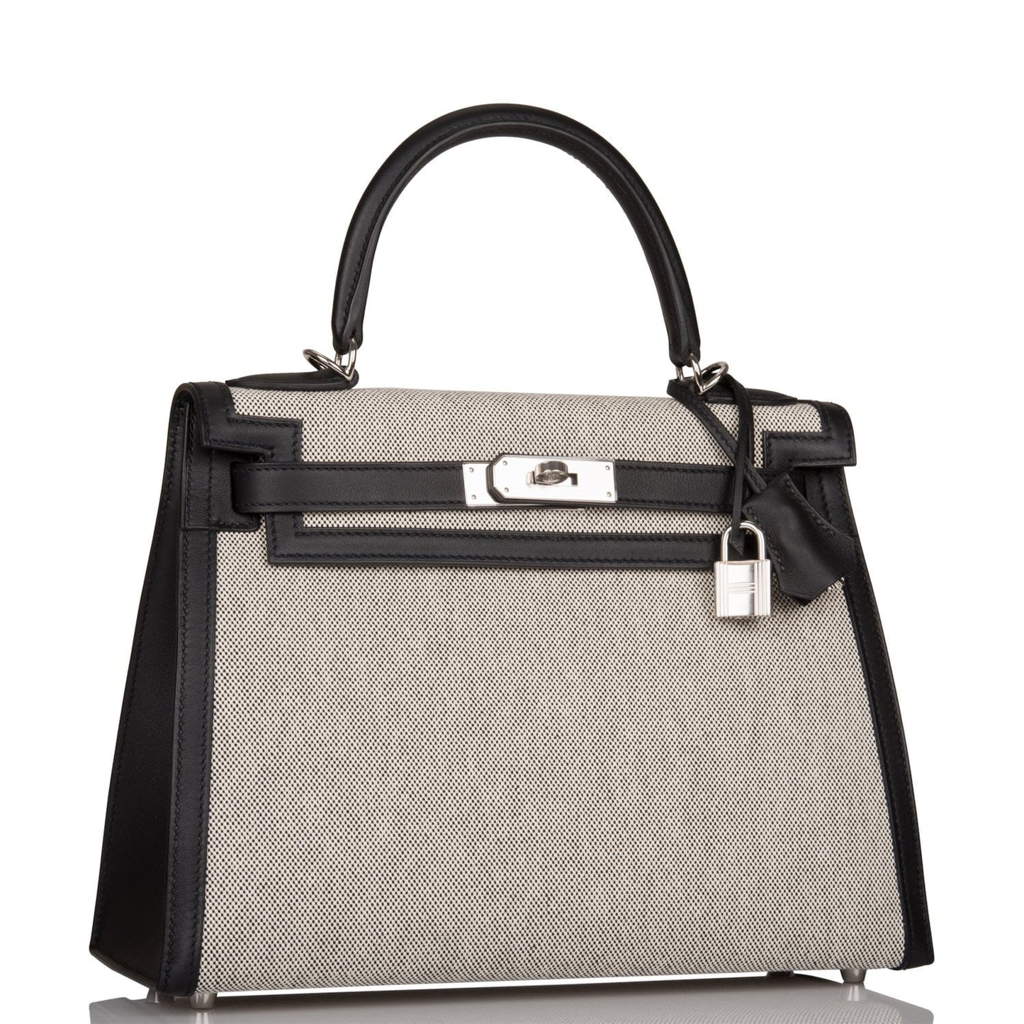 Hermes Kelly Sellier Toile And Swift Palladium Hardware Black Travel Bag