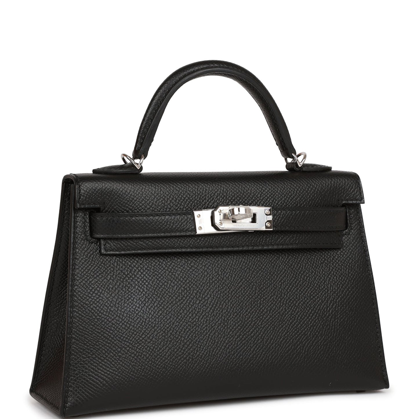 Hermes Kelly Sellier Epsom Palladium Hardware Handbag Black Travel Bag 20