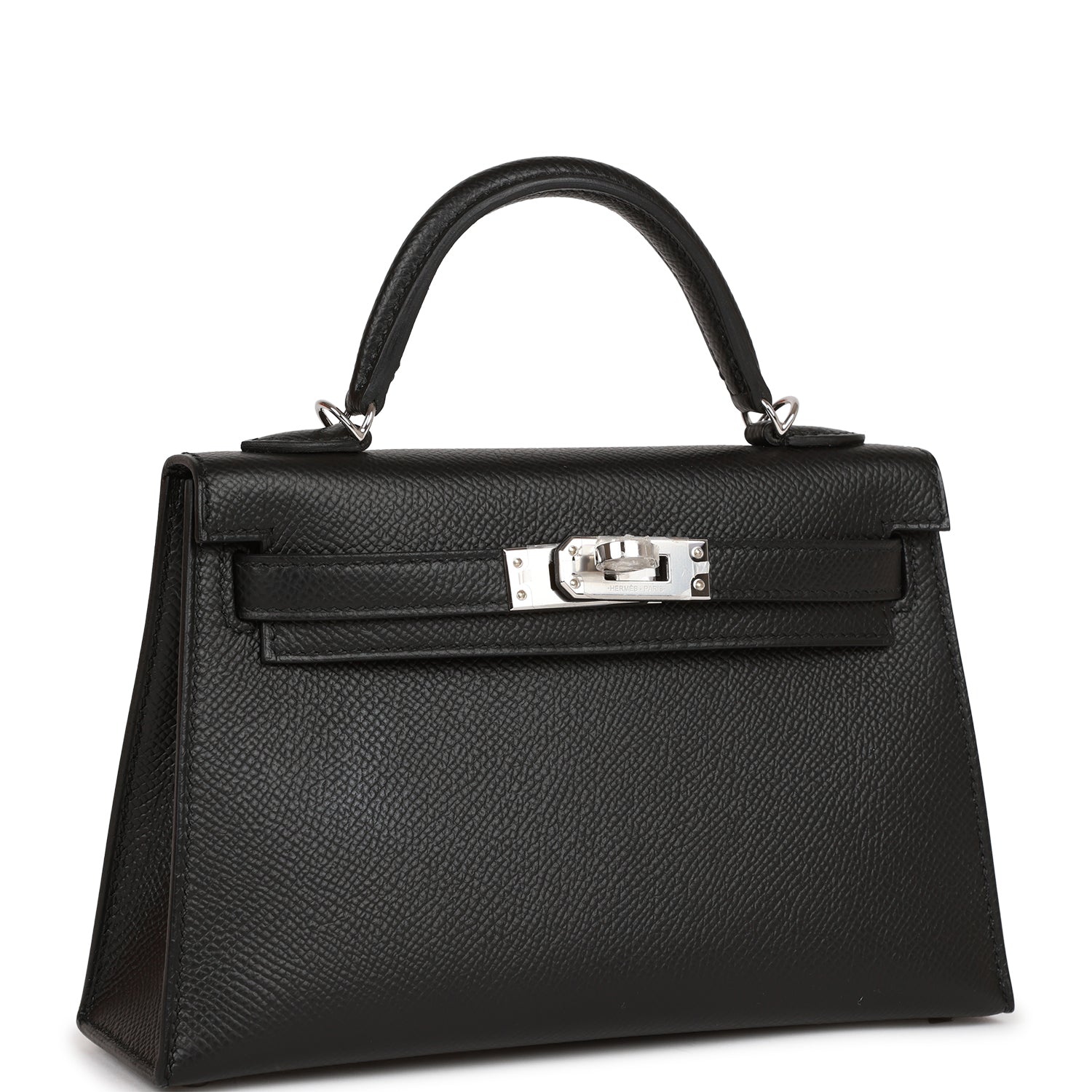 Hermes Kelly Sellier Epsom Palladium Hardware Handbag Black Travel Bag 20