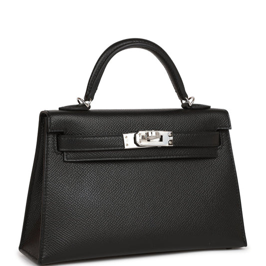 Hermes Kelly Sellier Epsom Palladium Hardware Handbag Black Travel Bag 20