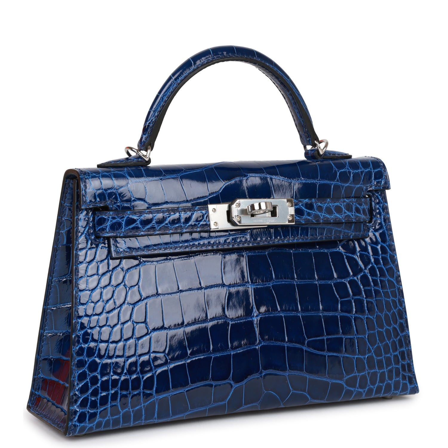 Hermes Kelly Sellier Bleu Saphir Shiny Alligator Palladium Travel Bag