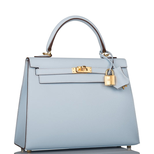Hermes Kelly Sellier Bleu Brume Epsom Hardware Handbag Gold Travel Bag Hardware 3