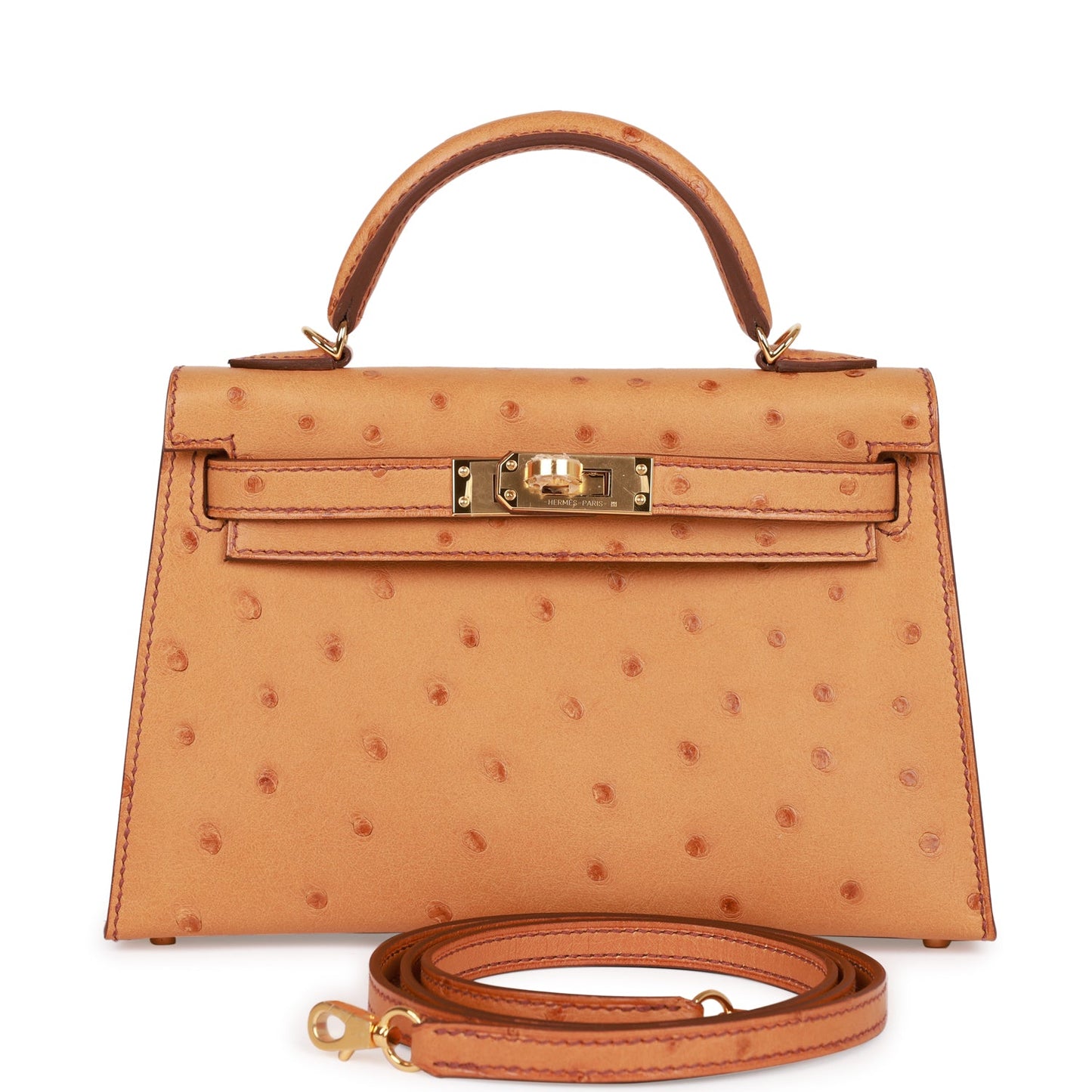 Hermes Kelly Sellier Ostrich Hardware Handbag Gold Travel Bag
