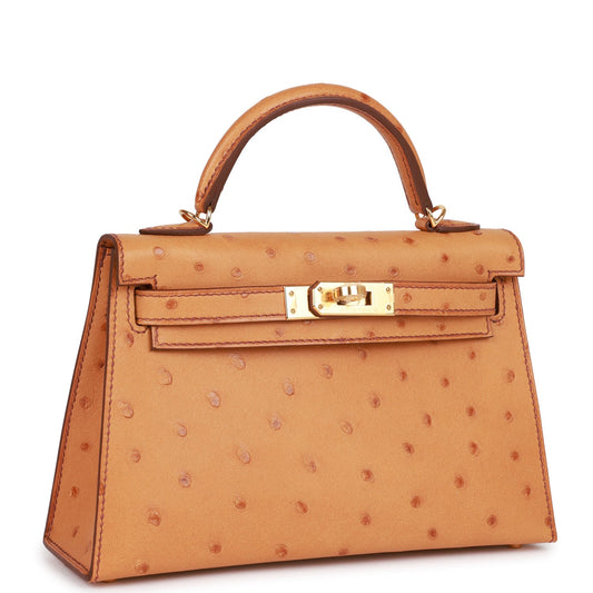 Hermes Kelly Sellier Ostrich Hardware Handbag Gold Travel Bag