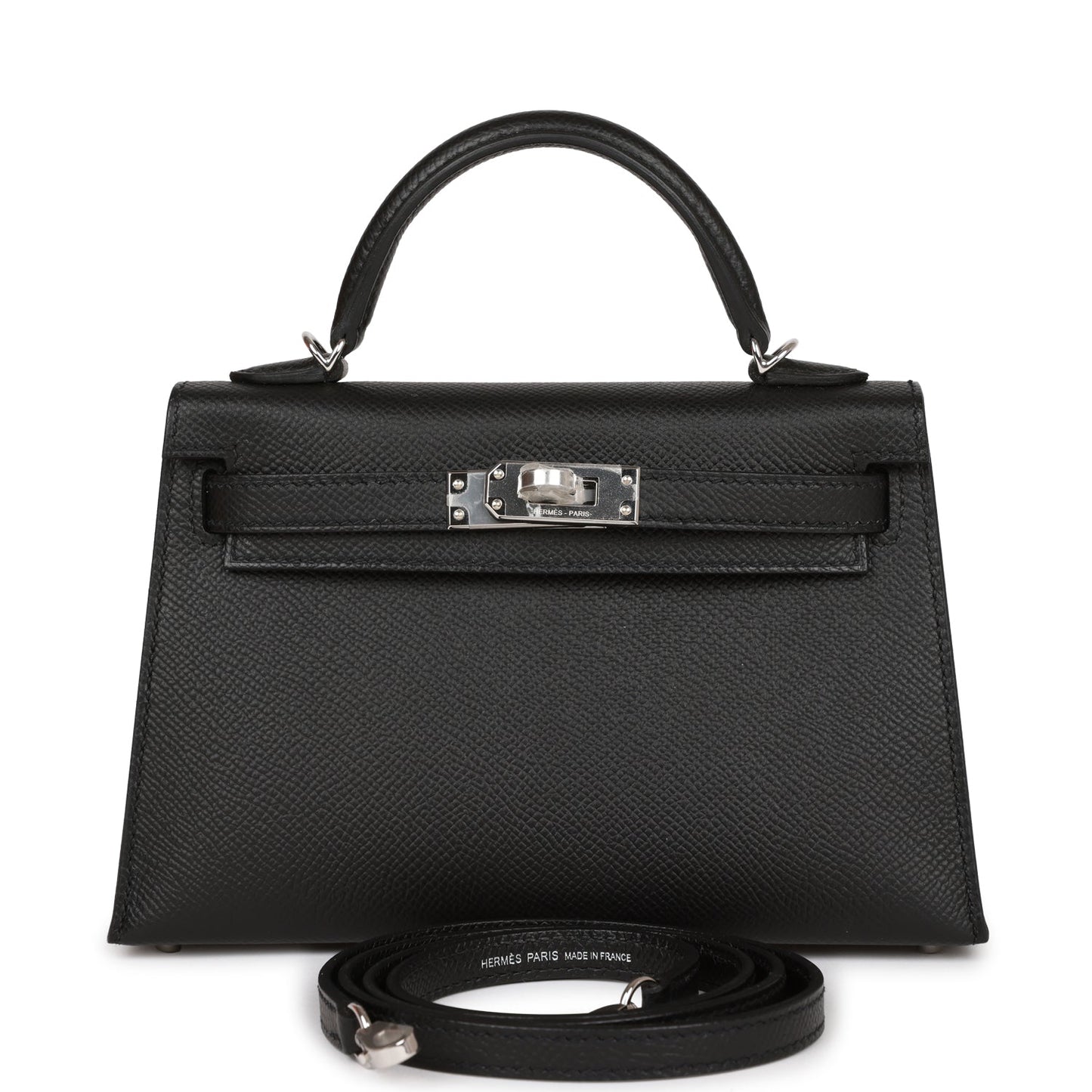 Hermes Kelly Sellier Epsom Palladium Hardware Handbag Black Travel Bag 18