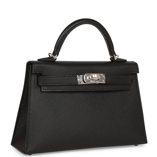 Hermes Kelly Sellier Epsom Palladium Hardware Handbag Black Travel Bag 19
