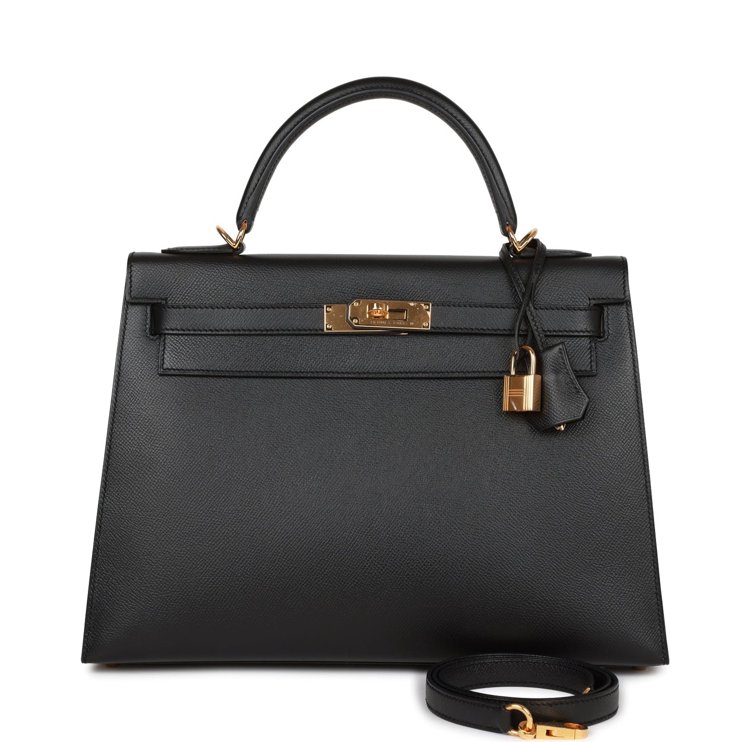 Hermes Kelly Sellier Epsom Hardware Handbag Black Gold Travel Bag Gold Hardware