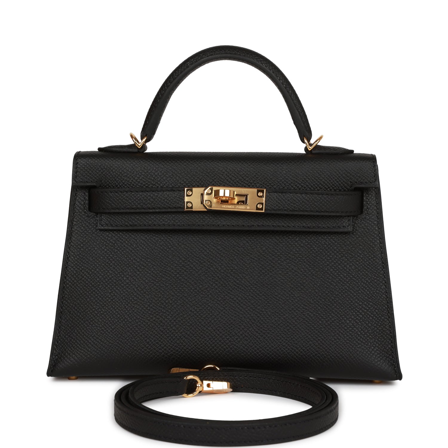Hermes Kelly Sellier Epsom Hardware Handbag Black Gold Travel Bag 29