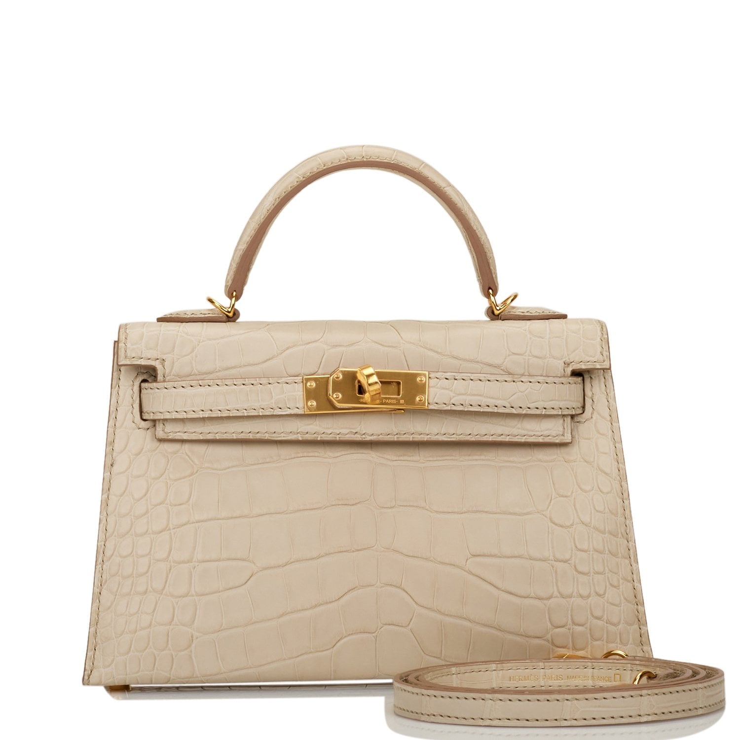 Hermes Kelly Sellier Beton Matte Alligator Hardware Handbag Gold Travel Bag