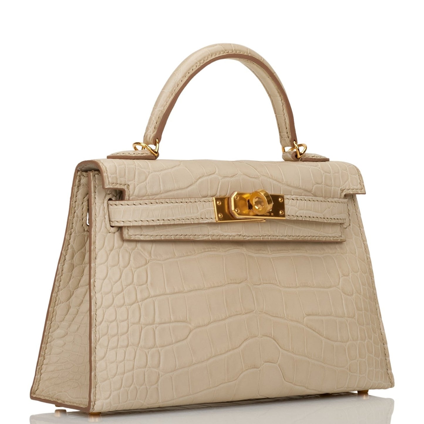 Hermes Kelly Sellier Beton Matte Alligator Hardware Handbag Gold Travel Bag