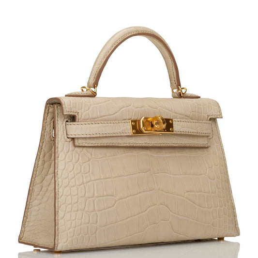 Hermes Kelly Sellier Beton Matte Alligator Hardware Handbag Gold Travel Bag
