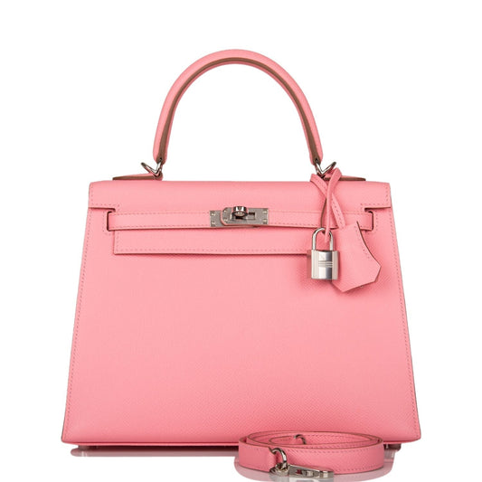 Hermes Kelly Sellier Rose Confetti Epsom Palladium Hardware Travel Bag Palladium Hardware
