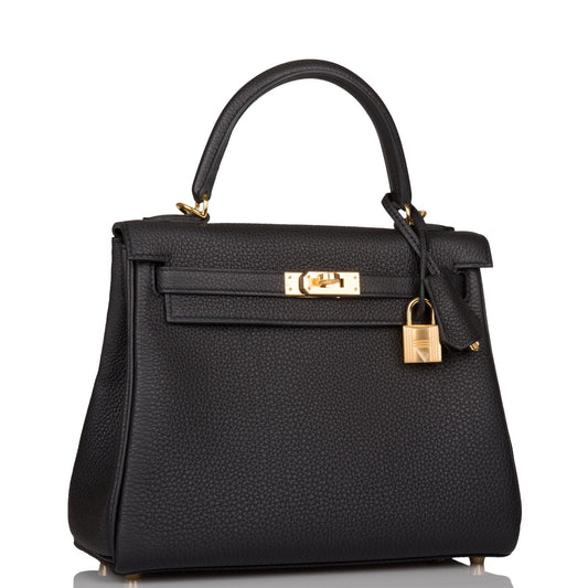 Hermes Kelly Retourne Togo Hardware Handbag Black Gold Travel Bag 14