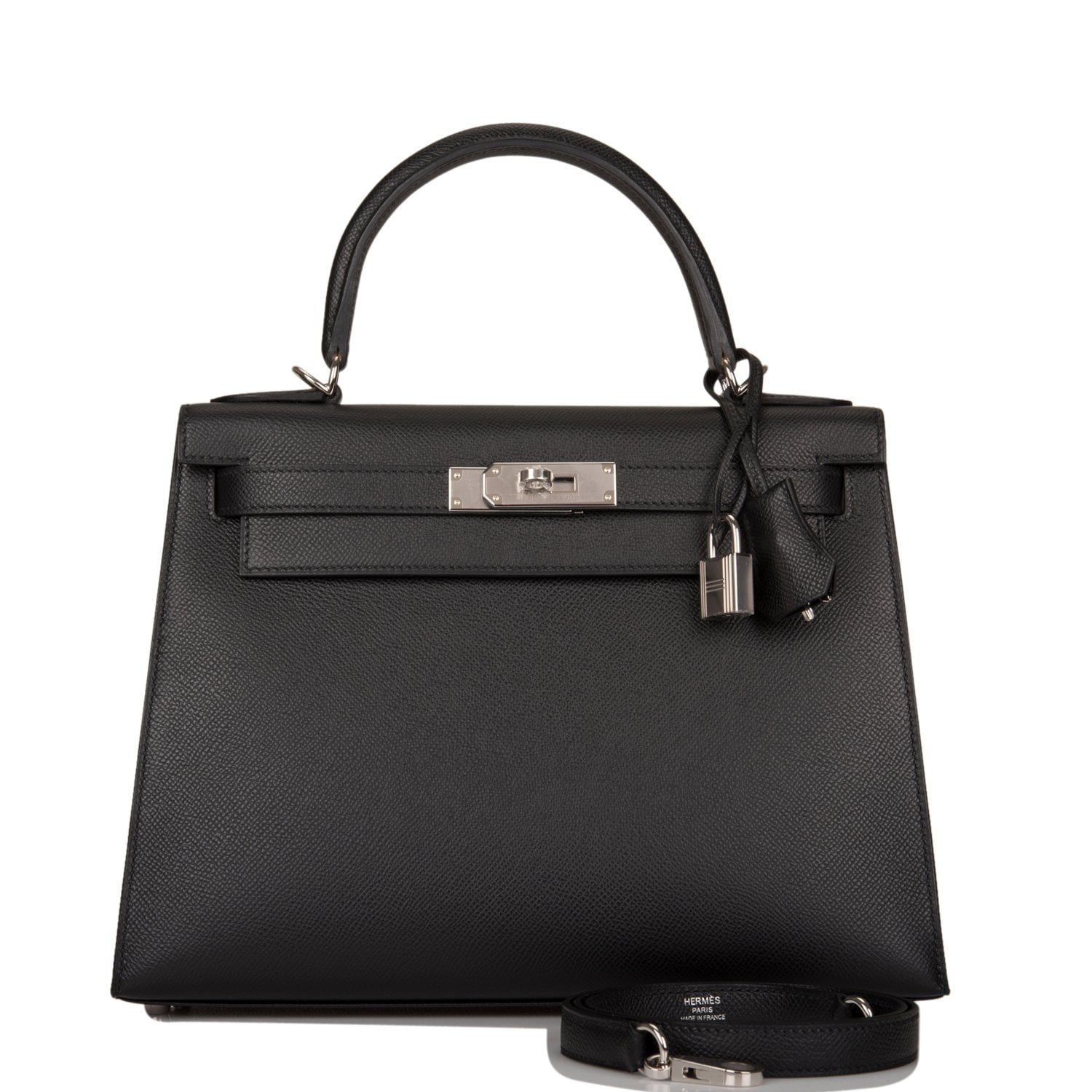Hermes Kelly Sellier Epsom Palladium Hardware Handbag Black Travel Bag