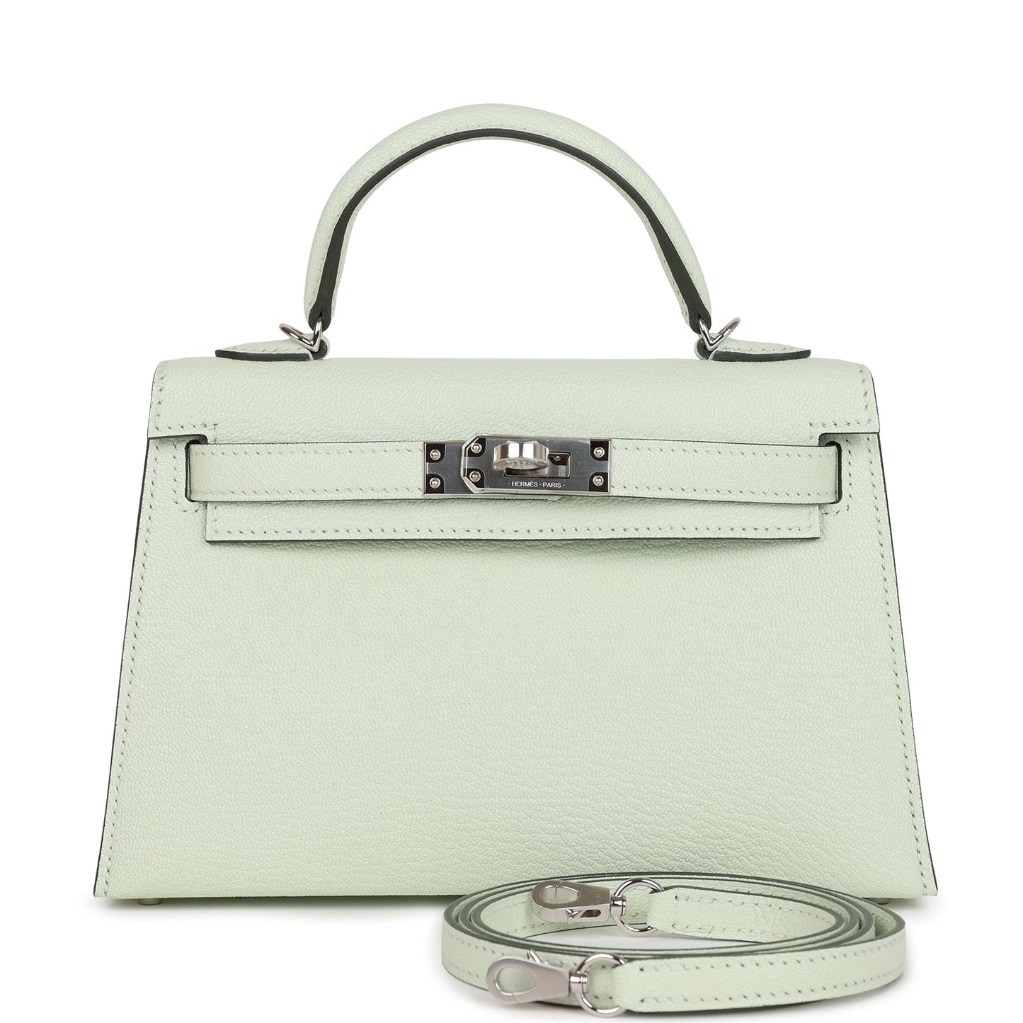 Hermes Kelly Sellier Vert Fizz Chevre Palladium Hardware Travel Bag