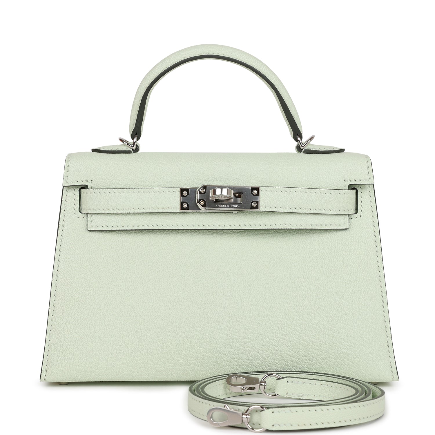Hermes Kelly Sellier Vert Fizz Chevre Palladium Hardware Travel Bag