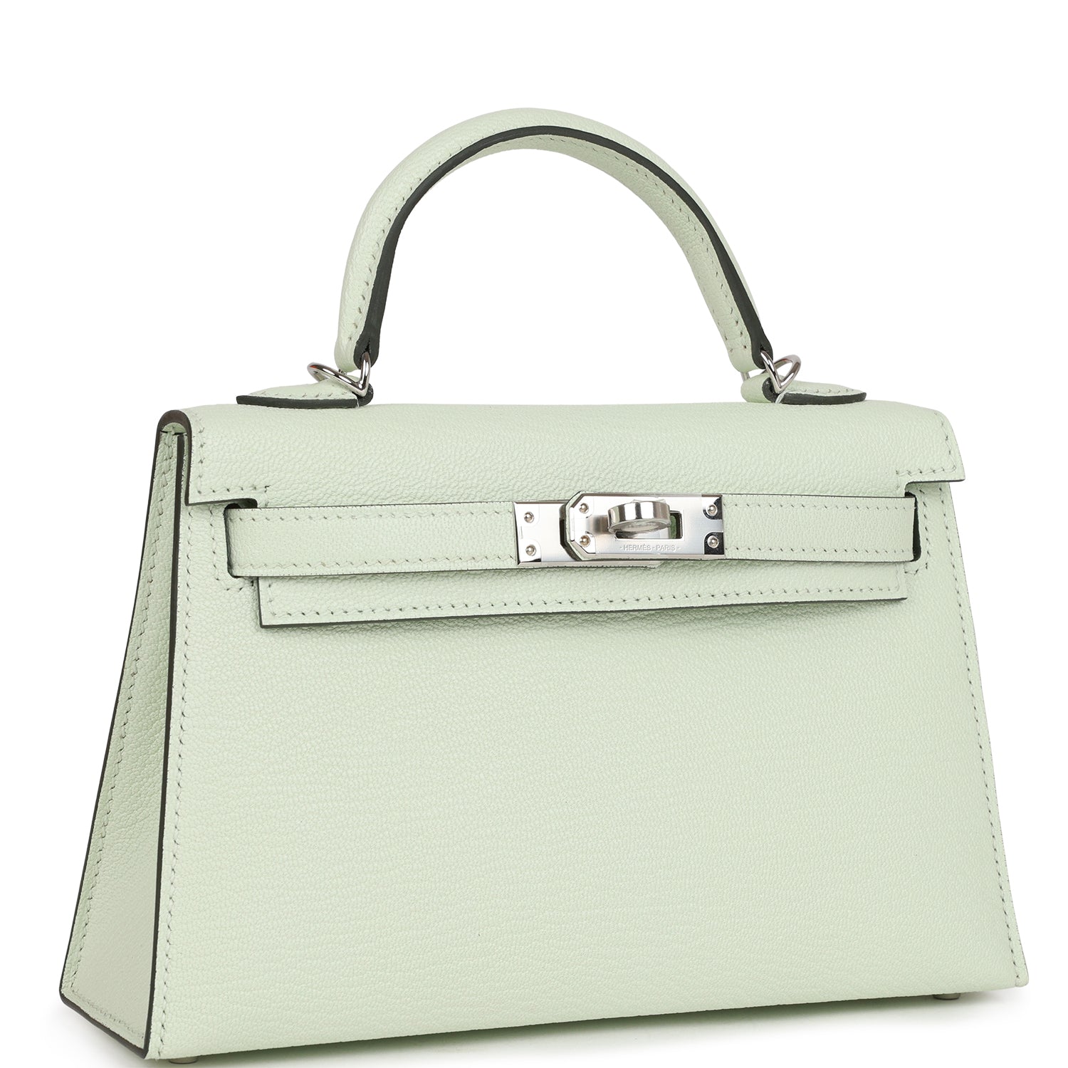 Hermes Kelly Sellier Vert Fizz Chevre Palladium Hardware Travel Bag
