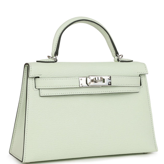 Hermes Kelly Sellier Vert Fizz Chevre Palladium Hardware Travel Bag