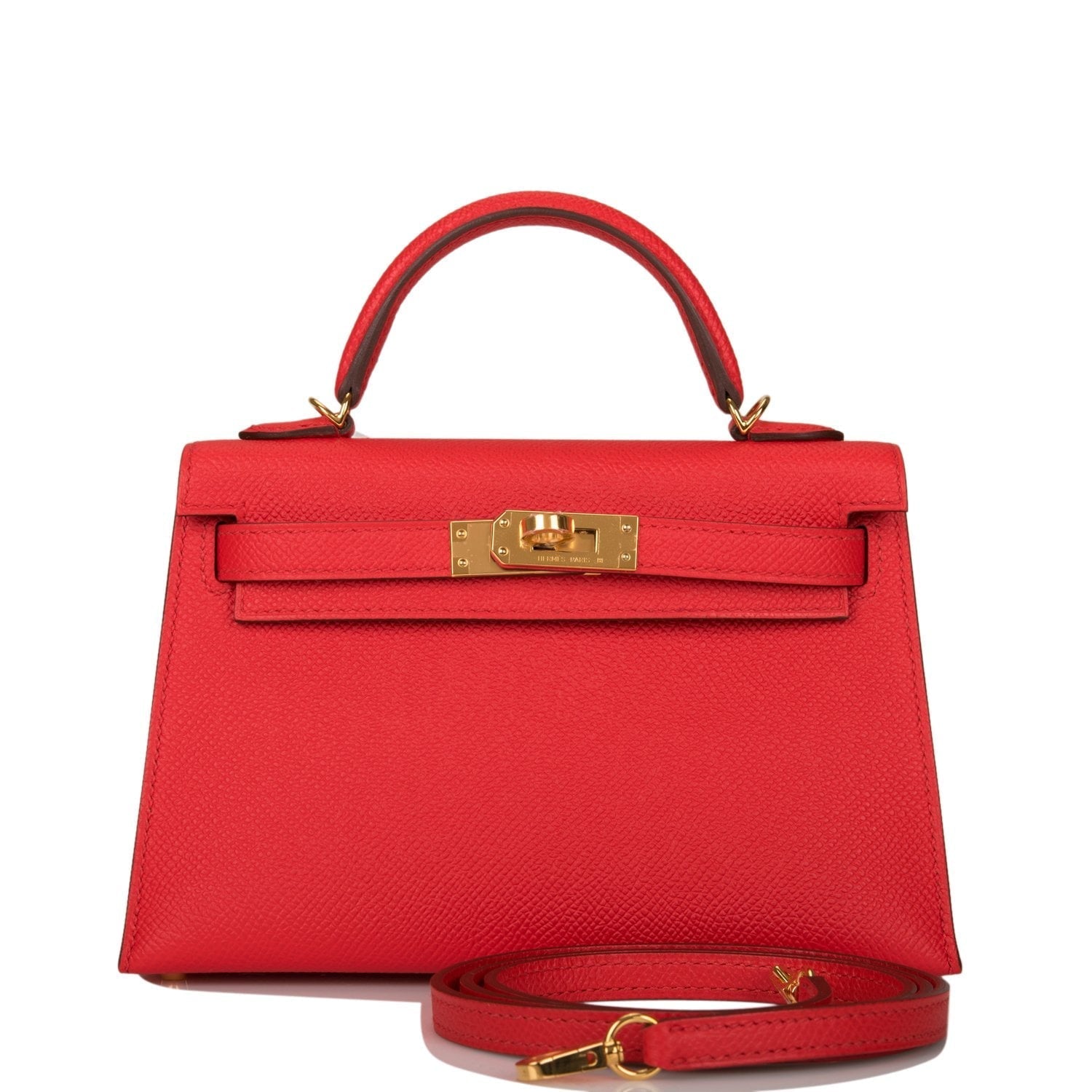 Hermes Kelly Sellier Rouge De Coeur Epsom Hardware Gold Travel Bag Gold Hardware