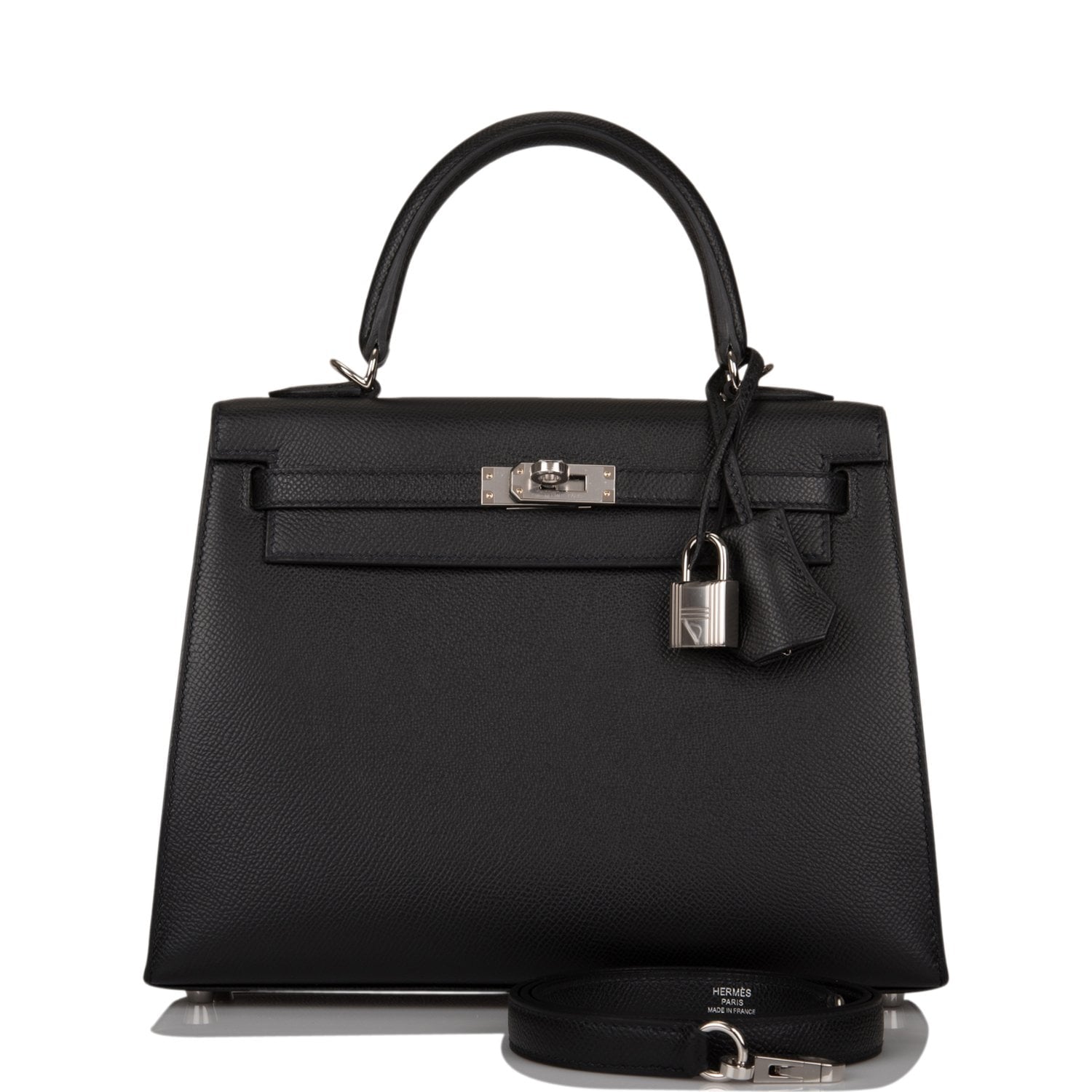 Hermes Kelly Sellier Epsom Palladium Hardware Handbag Black Travel Bag 16