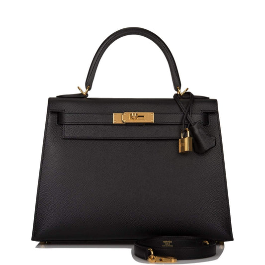 Hermes Kelly Sellier Epsom Hardware Handbag Black Gold Travel Bag Hardware 3