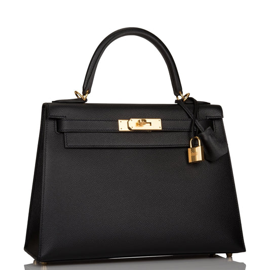 Hermes Kelly Sellier Epsom Hardware Handbag Black Gold Travel Bag Hardware 1