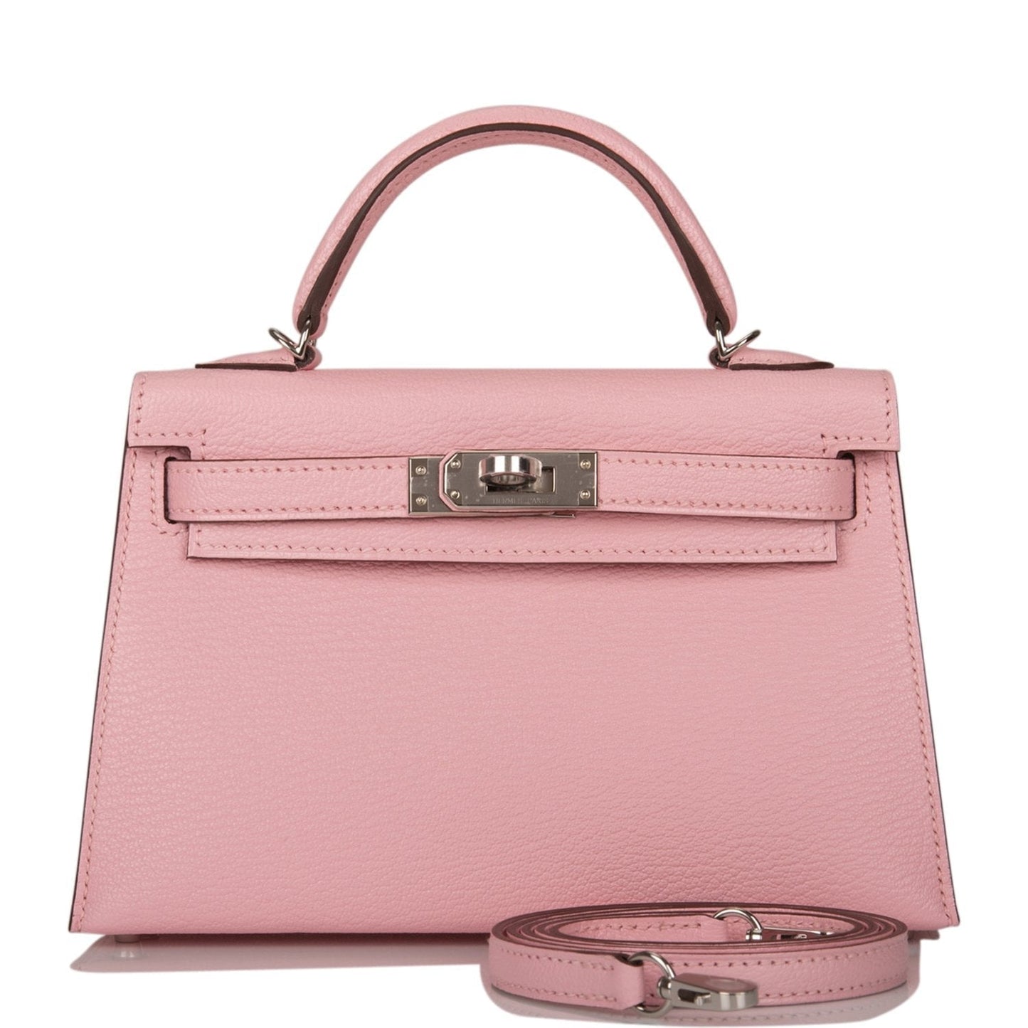 Hermes Kelly Sellier Rose Sakura Chevre Palladium Hardware Travel Bag