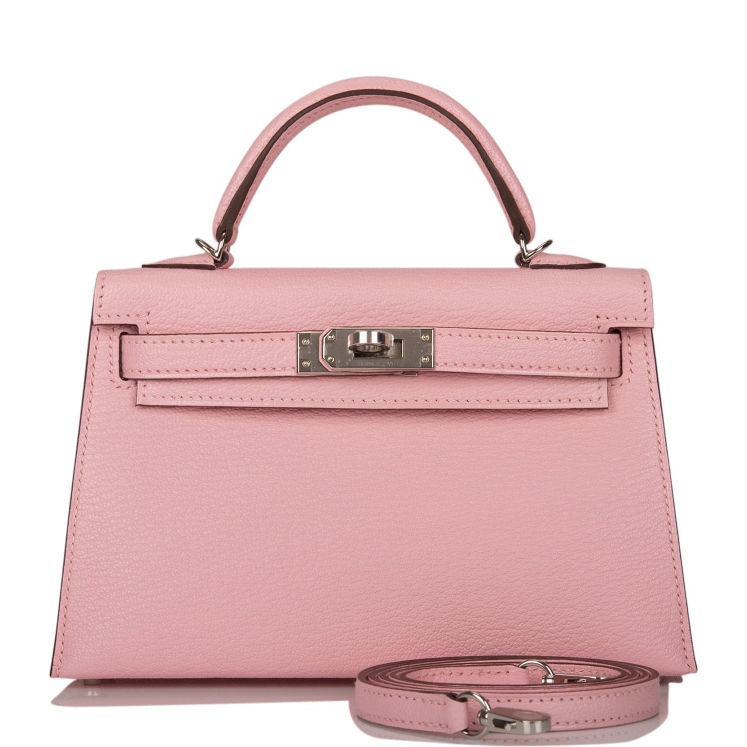 Hermes Kelly Sellier Rose Sakura Chevre Palladium Hardware Travel Bag