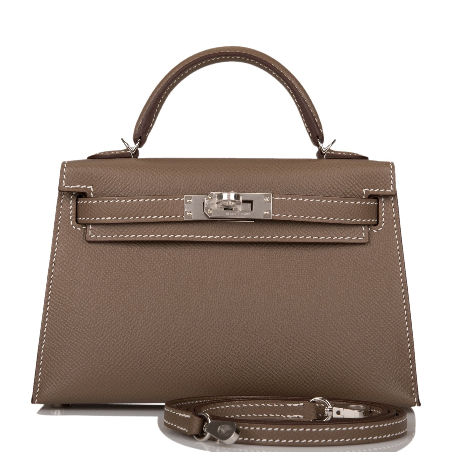Hermes Kelly Sellier Etoupe Epsom Palladium Hardware Handbag Travel Bag 6