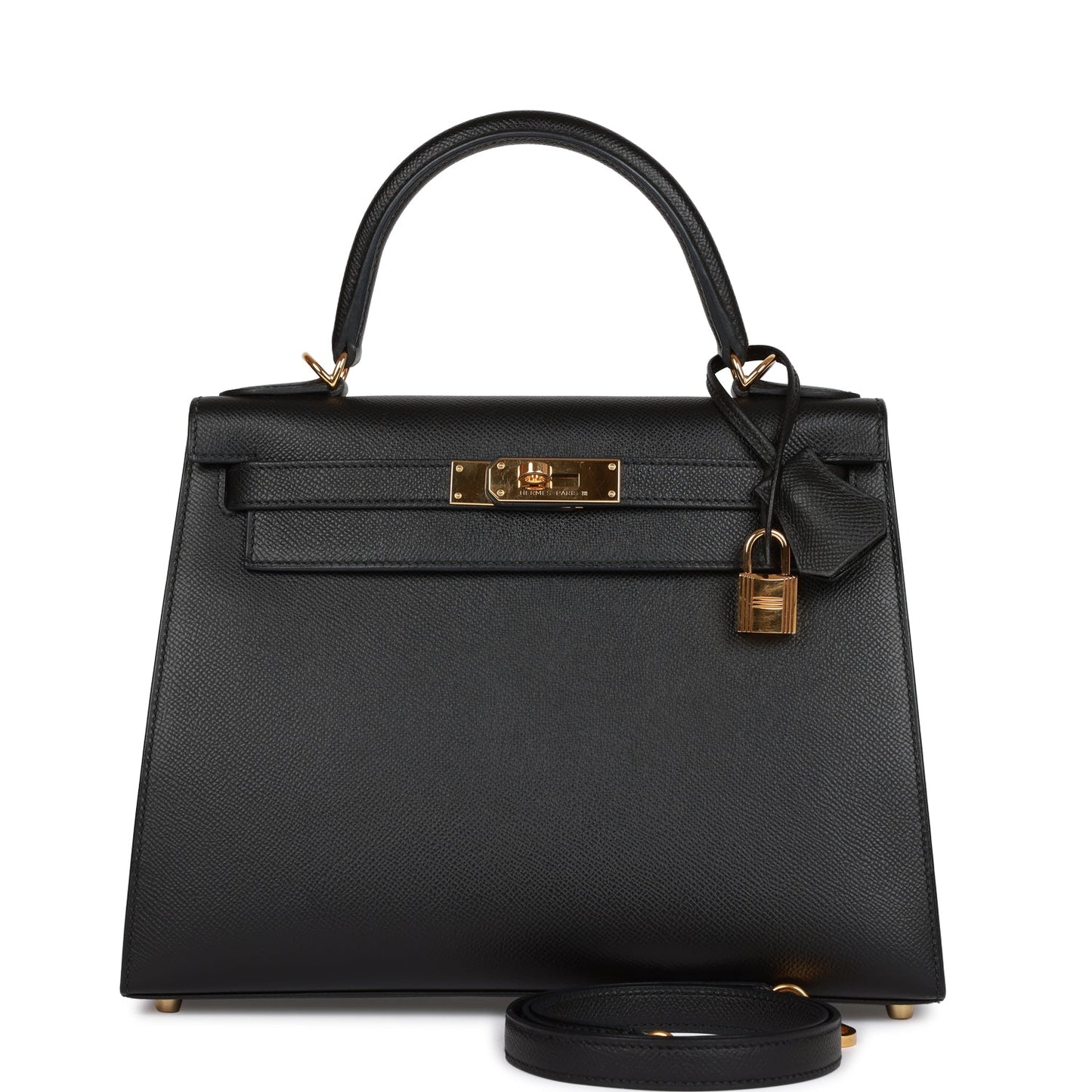 Hermes Kelly Sellier Epsom Hardware Handbag Black Gold Travel Bag 12