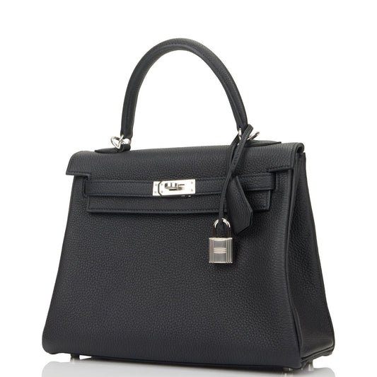 Hermes Kelly Retourne Togo Palladium Hardware Handbag Black Travel Bag 8
