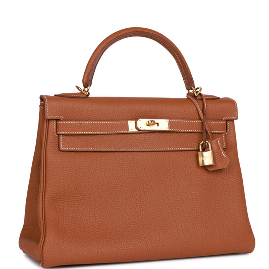 Hermes Kelly Retourne Togo Hardware Handbag Gold Travel Bag