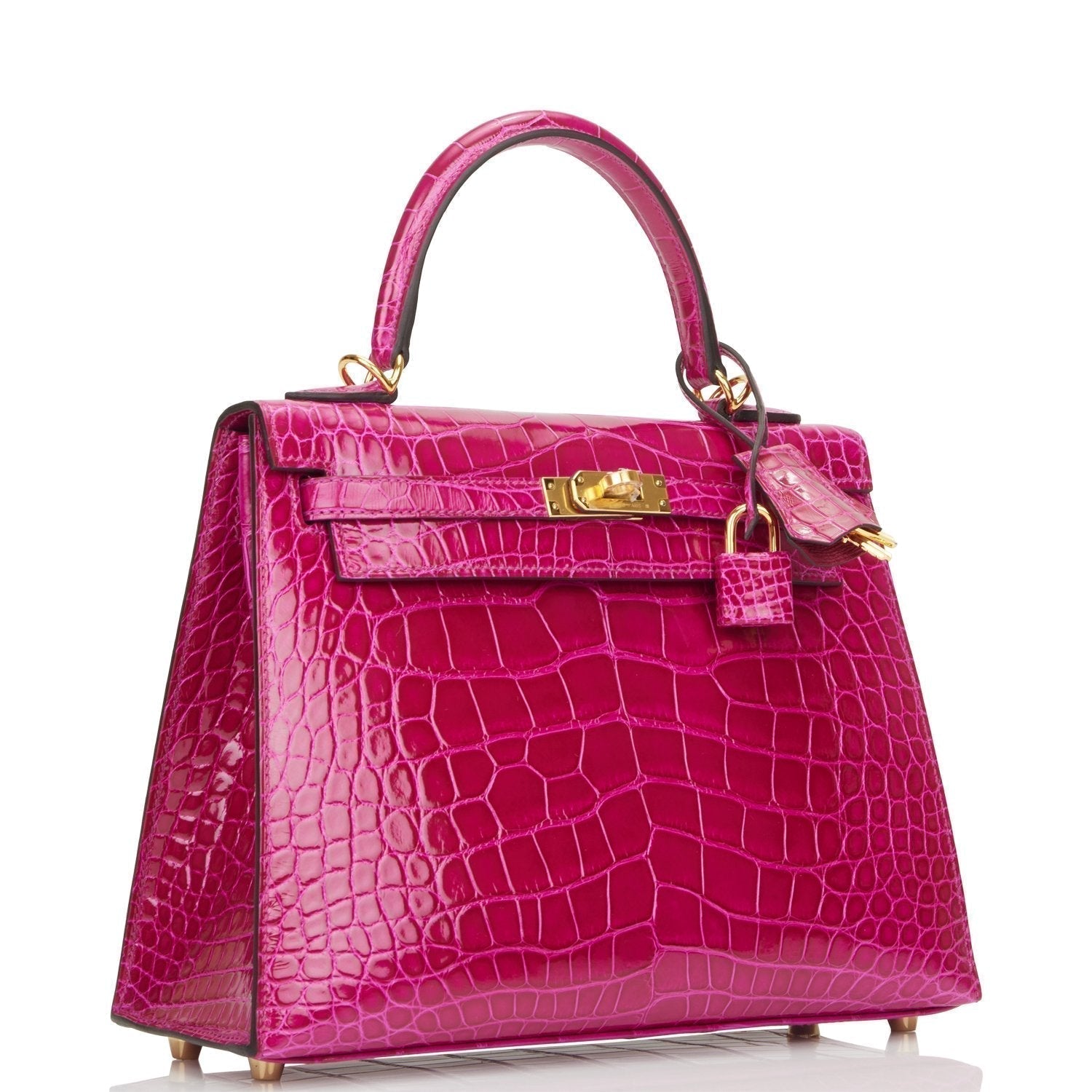 Hermes Kelly Sellier Rose Pourpre Shiny Alligator Hardware Gold Travel Bag