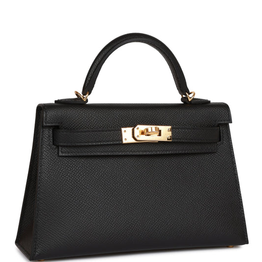 Hermes Kelly Sellier Epsom Hardware Handbag Black Gold Travel Bag 28