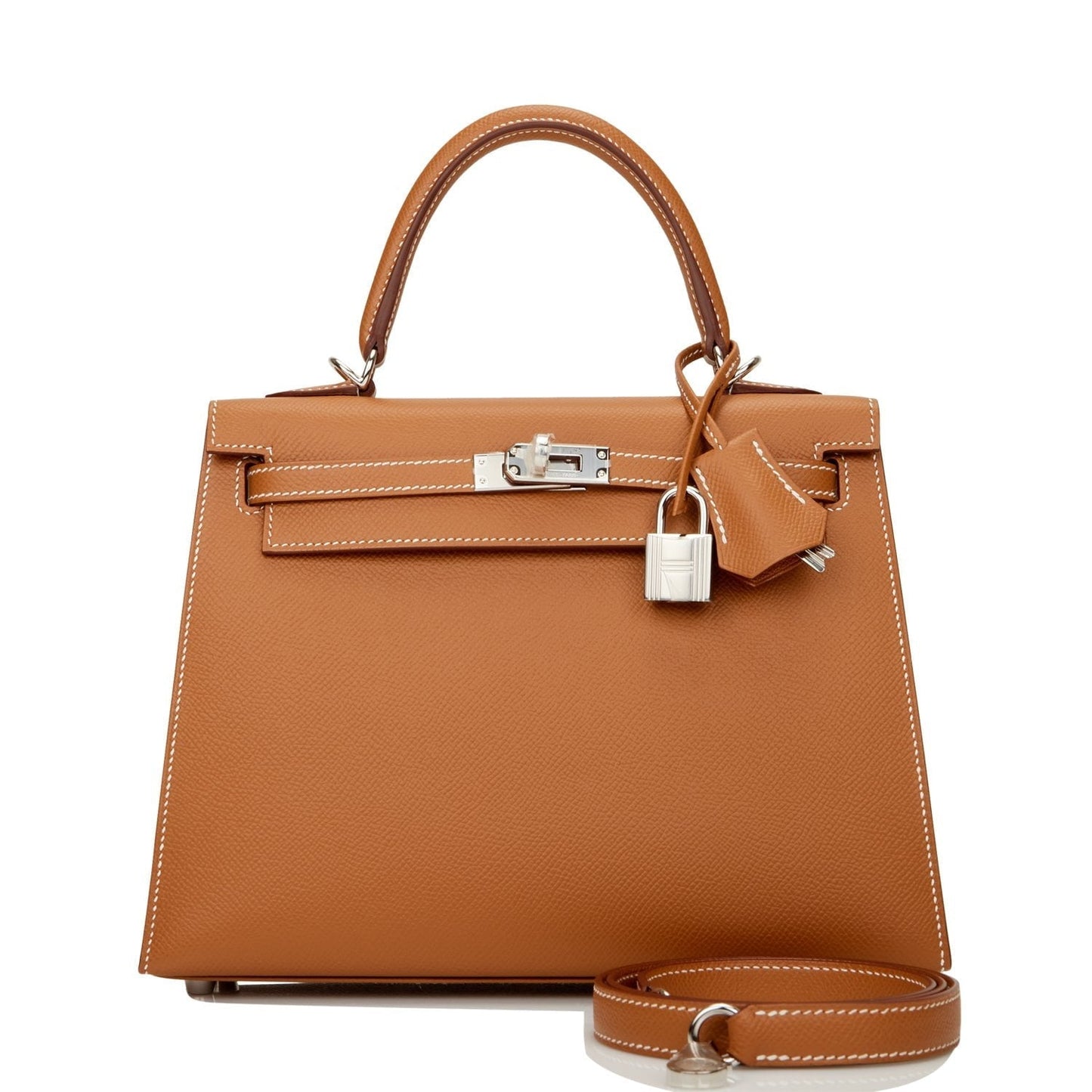 Hermes Kelly Sellier Epsom Palladium Hardware Handbag Gold Travel Bag 5