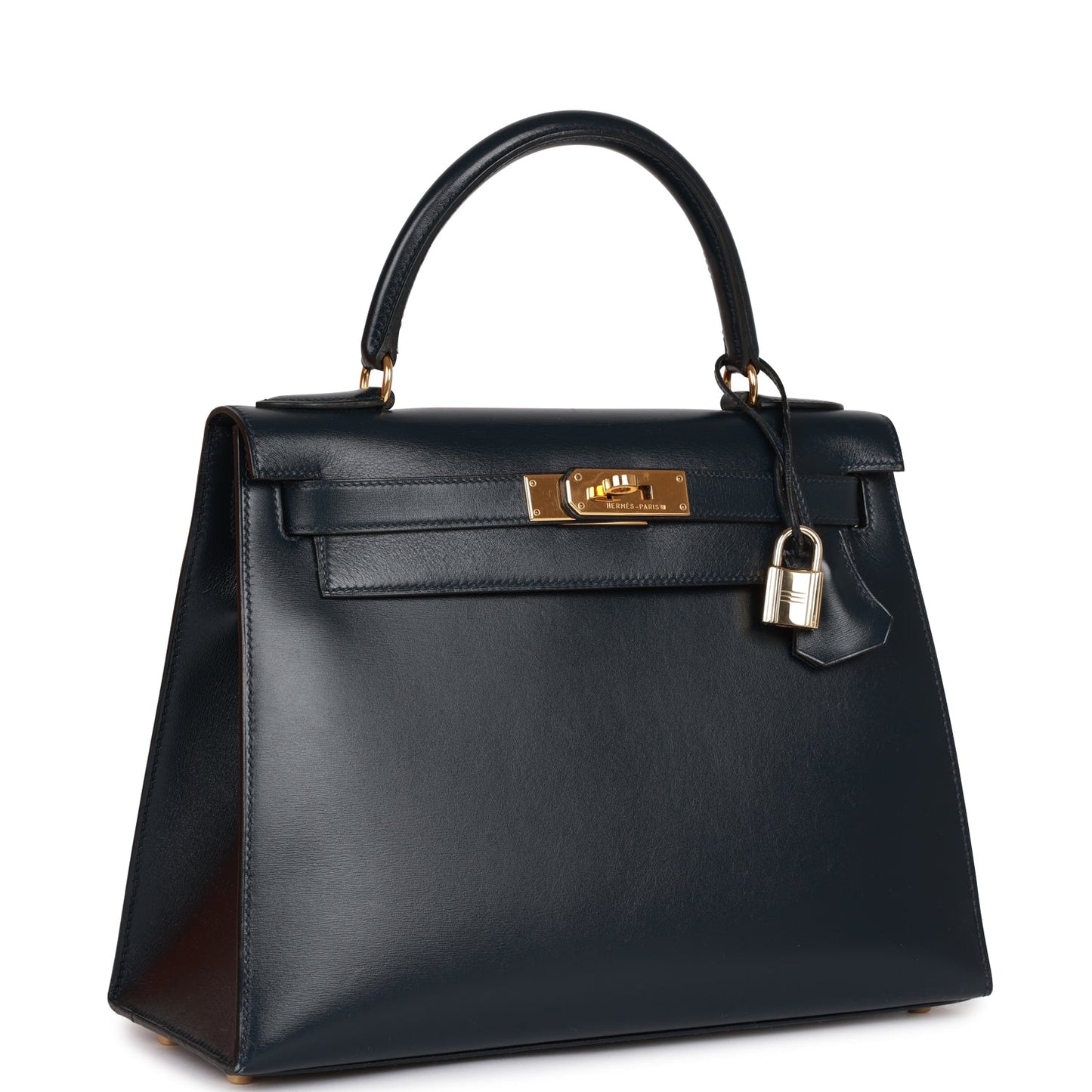 Hermes Kelly Sellier Bleu Marine Box Hardware Handbag Gold Travel Bag