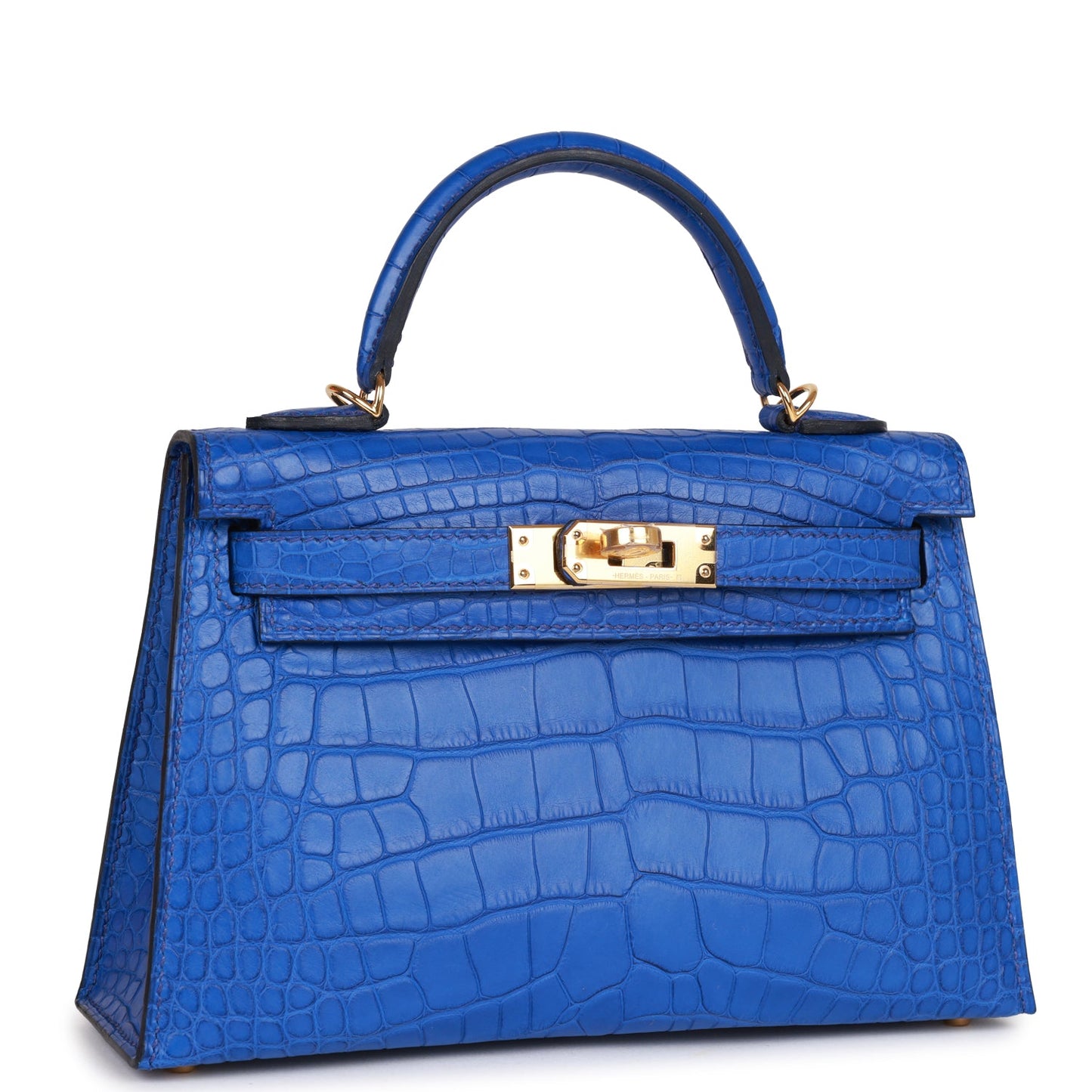 Hermes Kelly Sellier Bleu Royal Matte Alligator Hardware Handbag Gold Travel Bag