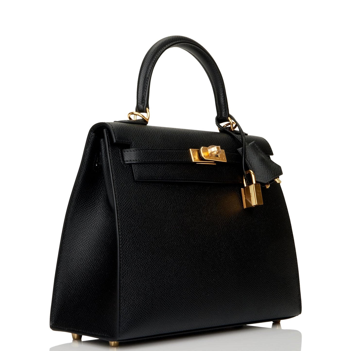 Hermes Kelly Sellier Epsom Hardware Handbag Black Gold Travel Bag 16