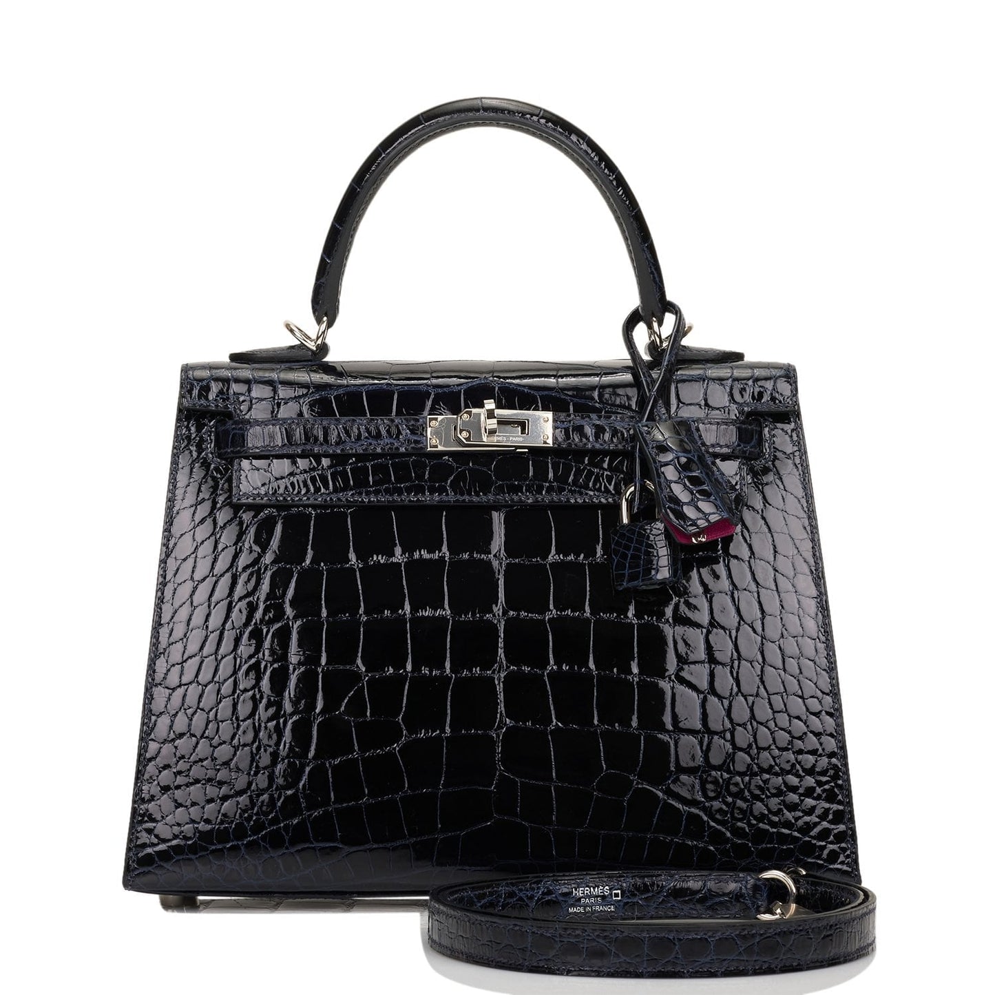 Hermes Kelly Sellier Bleu Marine Verso Shiny Alligator Travel Bag