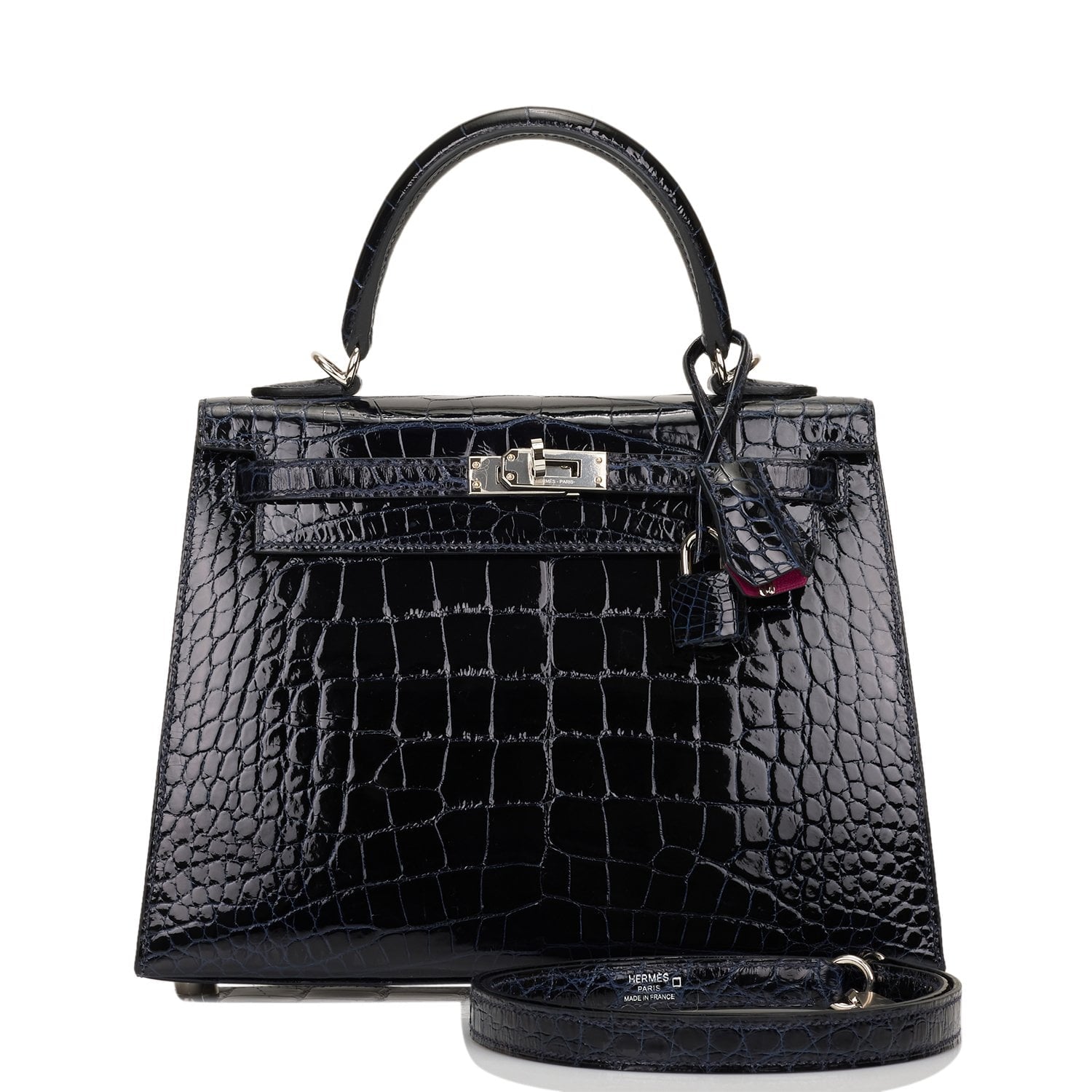 Hermes Kelly Sellier Bleu Marine Verso Shiny Alligator Travel Bag