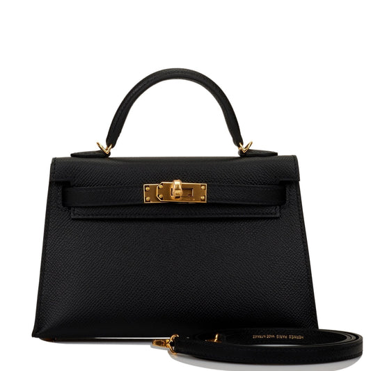 Hermes Kelly Sellier Epsom Hardware Handbag Black Gold Travel Bag 21