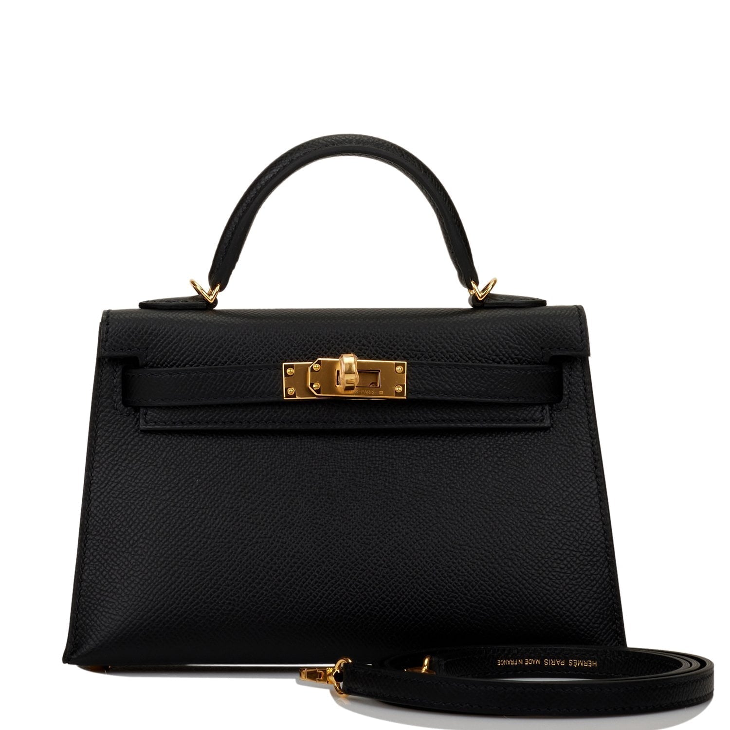 Hermes Kelly Sellier Epsom Hardware Handbag Black Gold Travel Bag 20