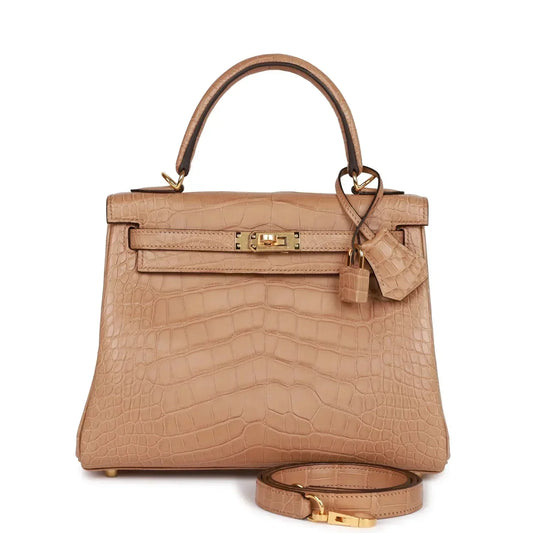 Hermes Kelly Retourne Chai Matte Alligator Hardware Handbag Gold Travel Bag