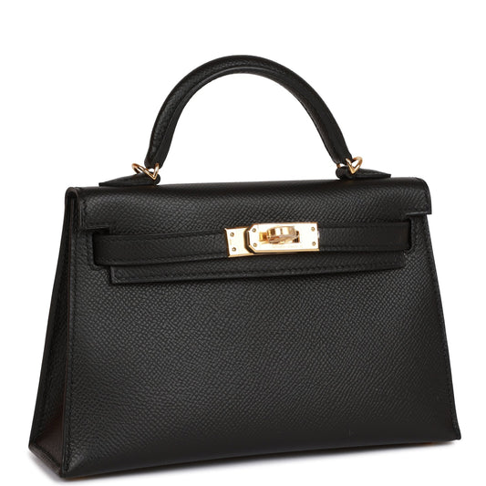 Hermes Kelly Sellier Epsom Hardware Handbag Black Gold Travel Bag 27