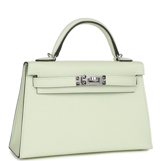 Hermes Kelly Sellier Vert Fizz Epsom Palladium Hardware Handbag Travel Bag Palladium Hardware 1