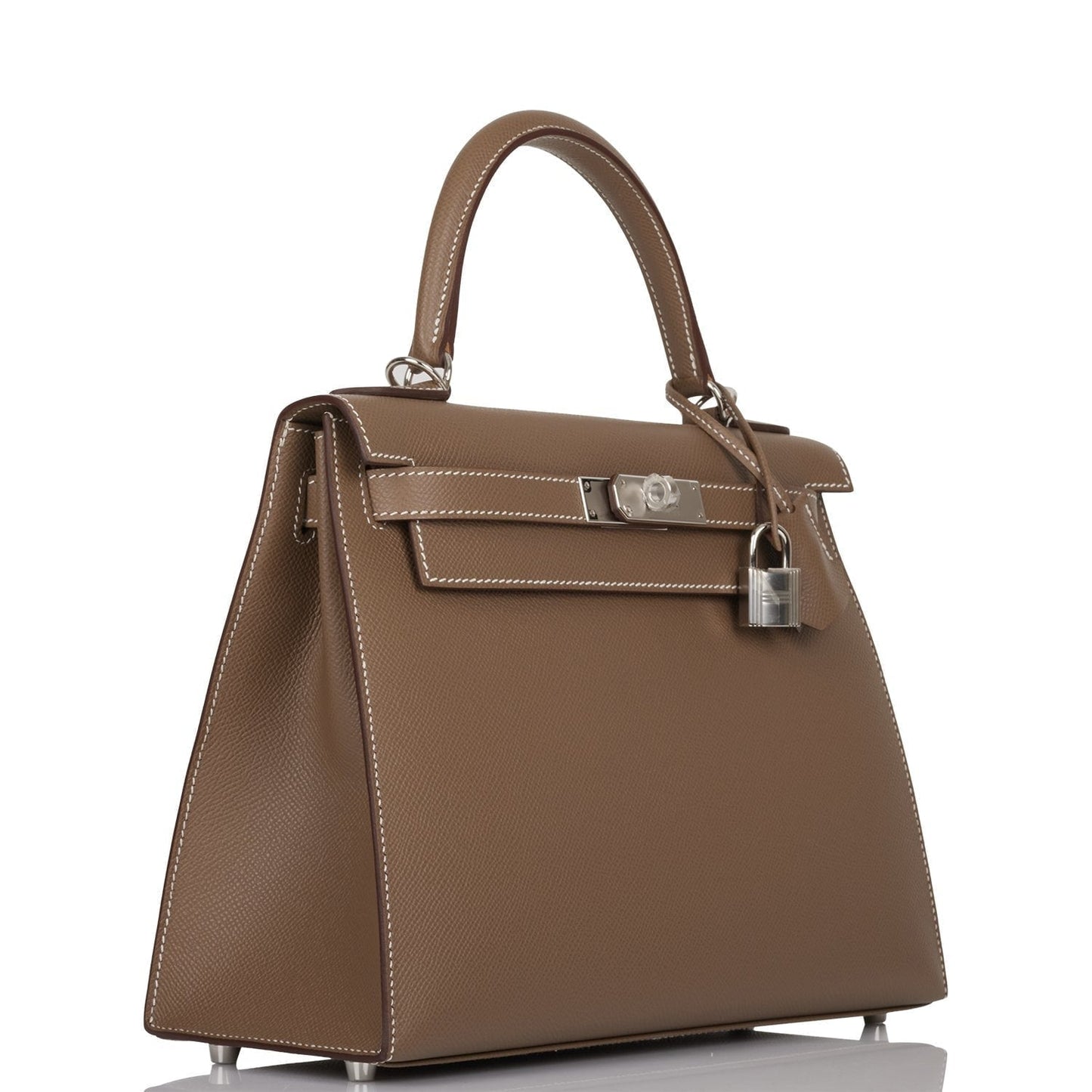 Hermes Kelly Sellier Etoupe Epsom Palladium Hardware Handbag Travel Bag