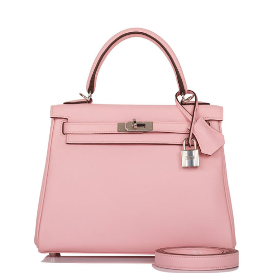 Hermes Kelly Retourne Rose Sakura Swift Palladium Hardware Handbag Travel Bag