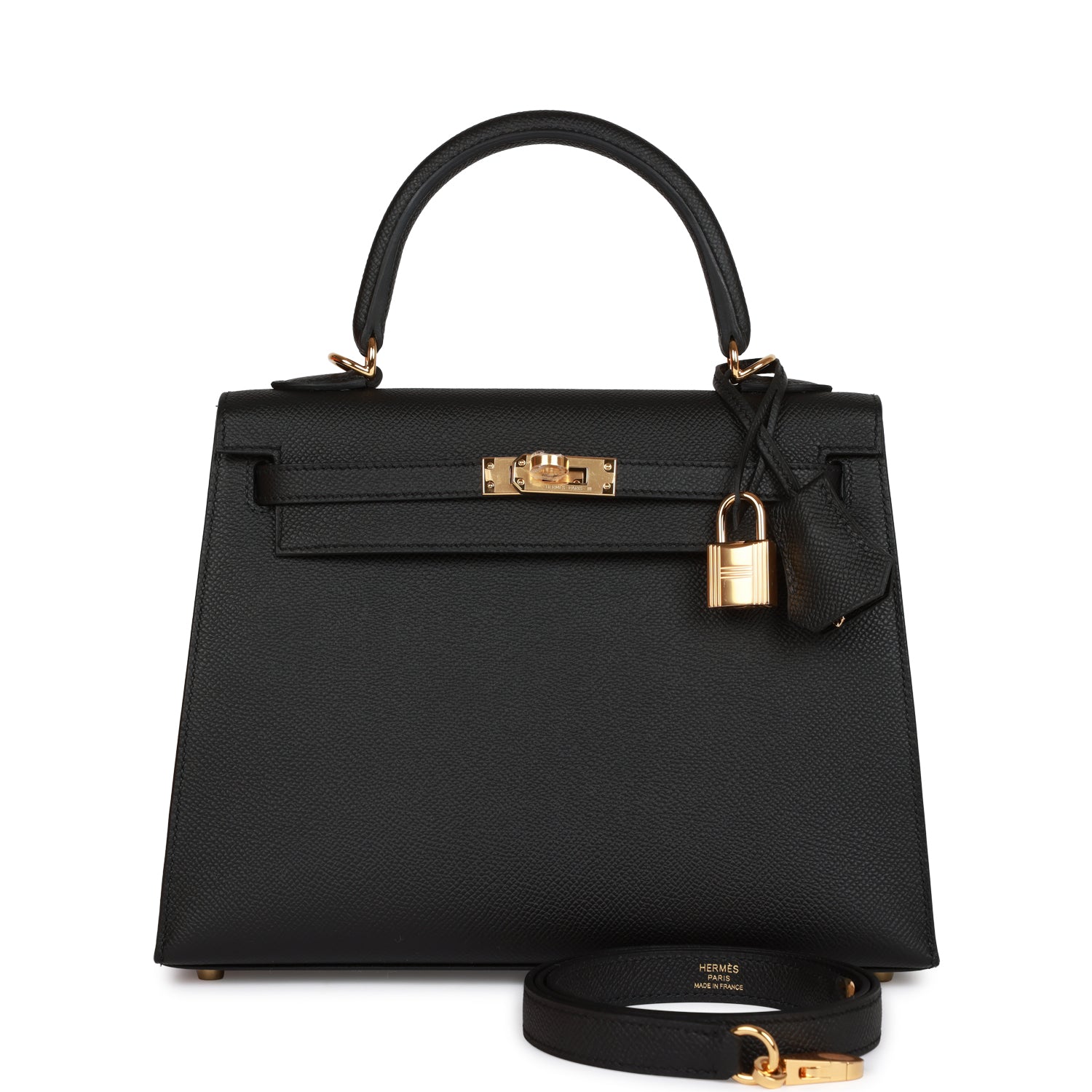 Hermes Kelly Sellier Epsom Hardware Handbag Black Gold Travel Bag 18