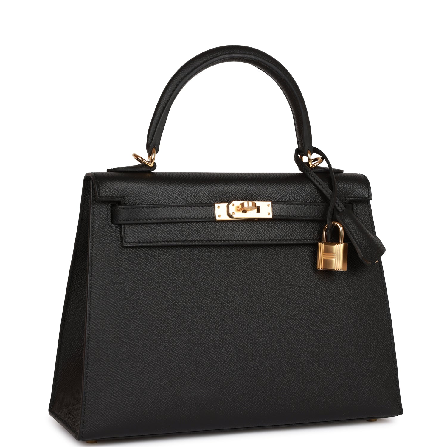 Hermes Kelly Sellier Epsom Hardware Handbag Black Gold Travel Bag 14