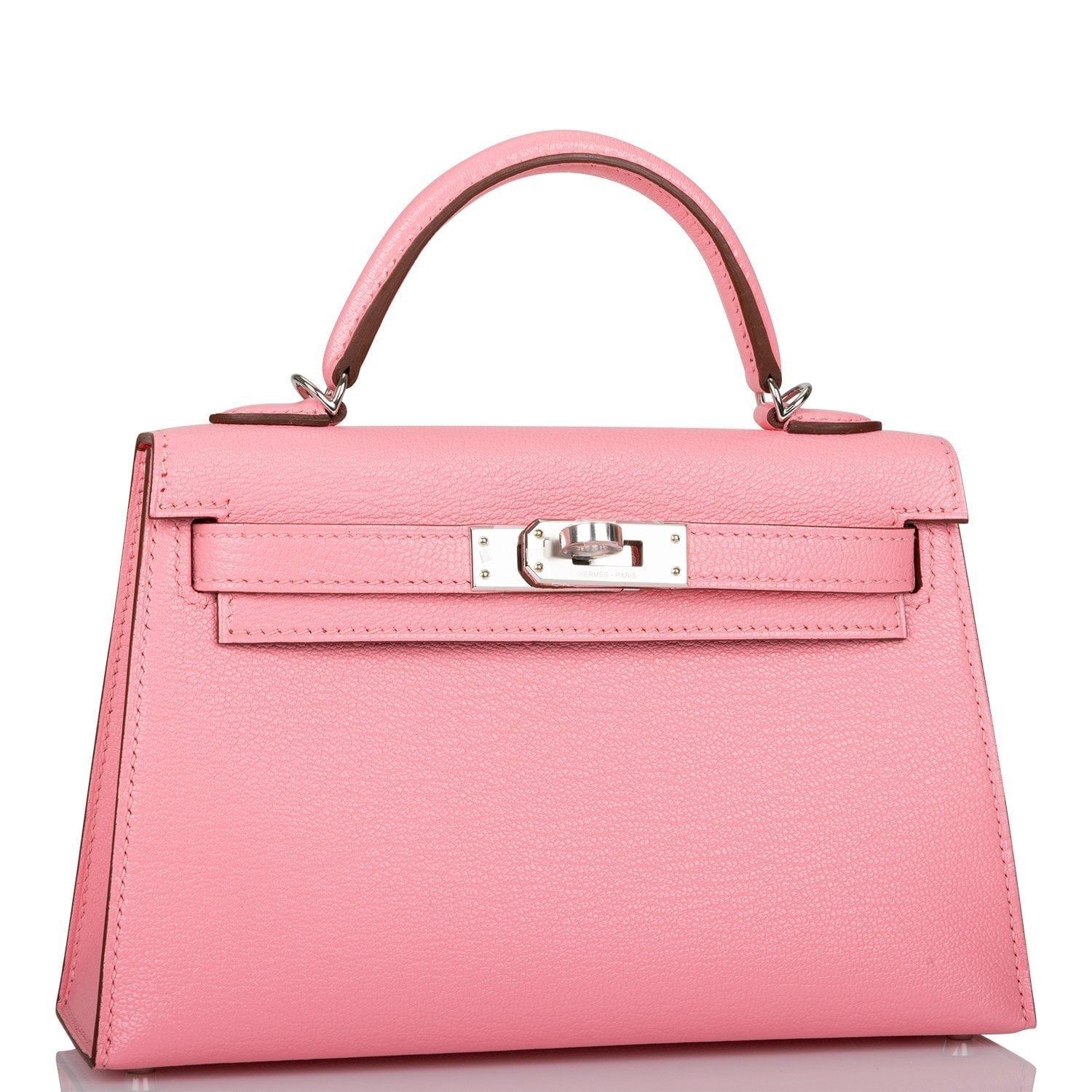Hermes Kelly Sellier Rose Confetti Verso Chevre Palladium Travel Bag
